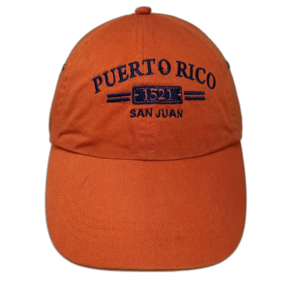Anvil Baseball Cap Orange One Size Slideback Puerto Rico San Juan Cotton Hat